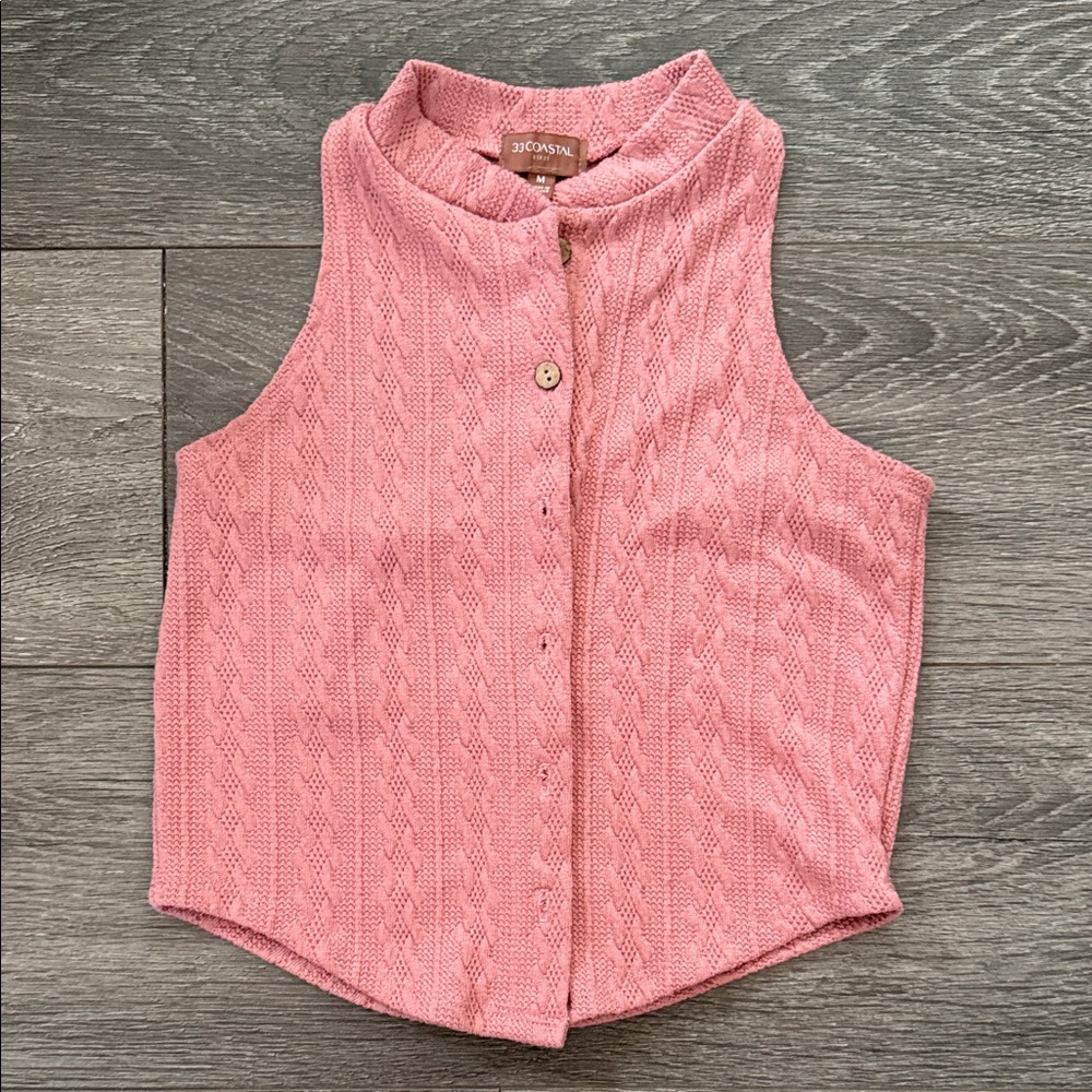 Pink Sleeveless Knit Vest